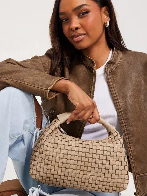 Dandy Large Braided Bag | Beige Leather