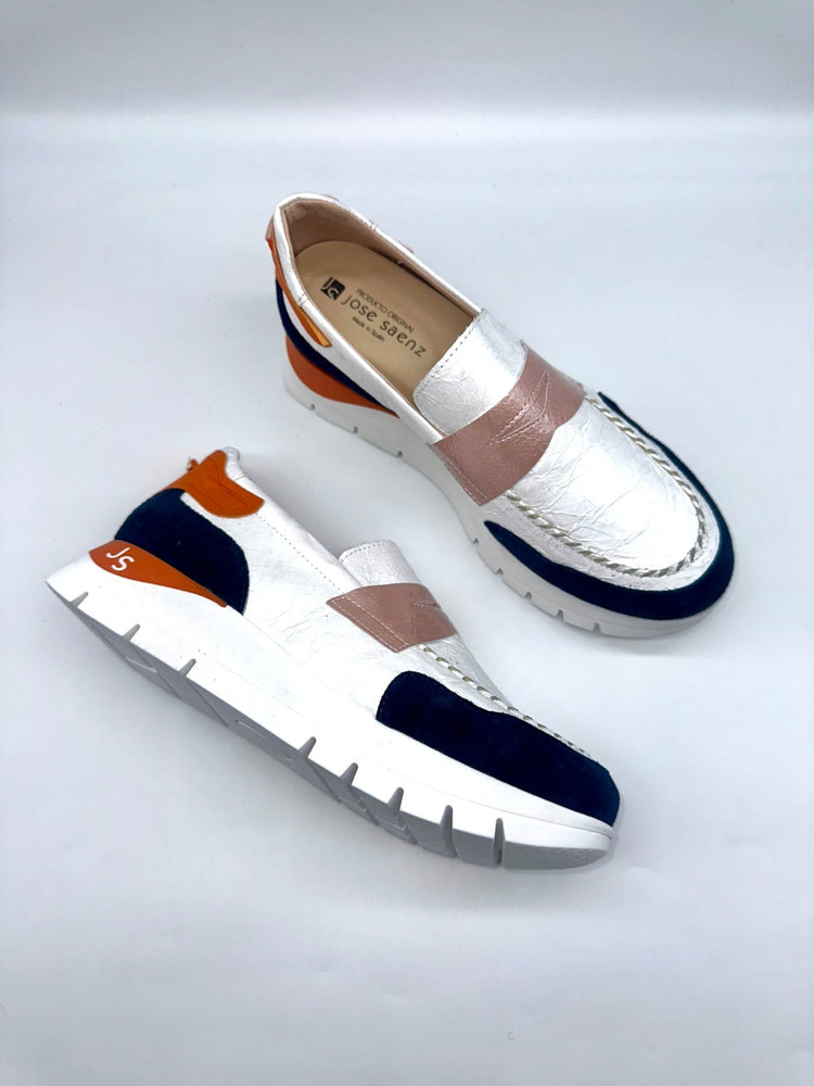 2290 | White - Navy - Orange | Jose Saenz | Wedges | Jenny Shoo Bootique